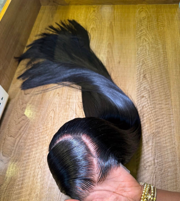 Custom side part straight human hair wig