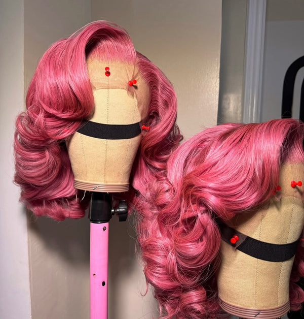 Custom made human short pink 13x4 lace wig