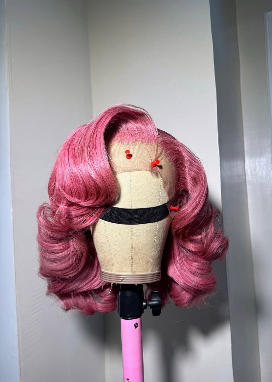 Custom made human short pink 13x4 lace wig