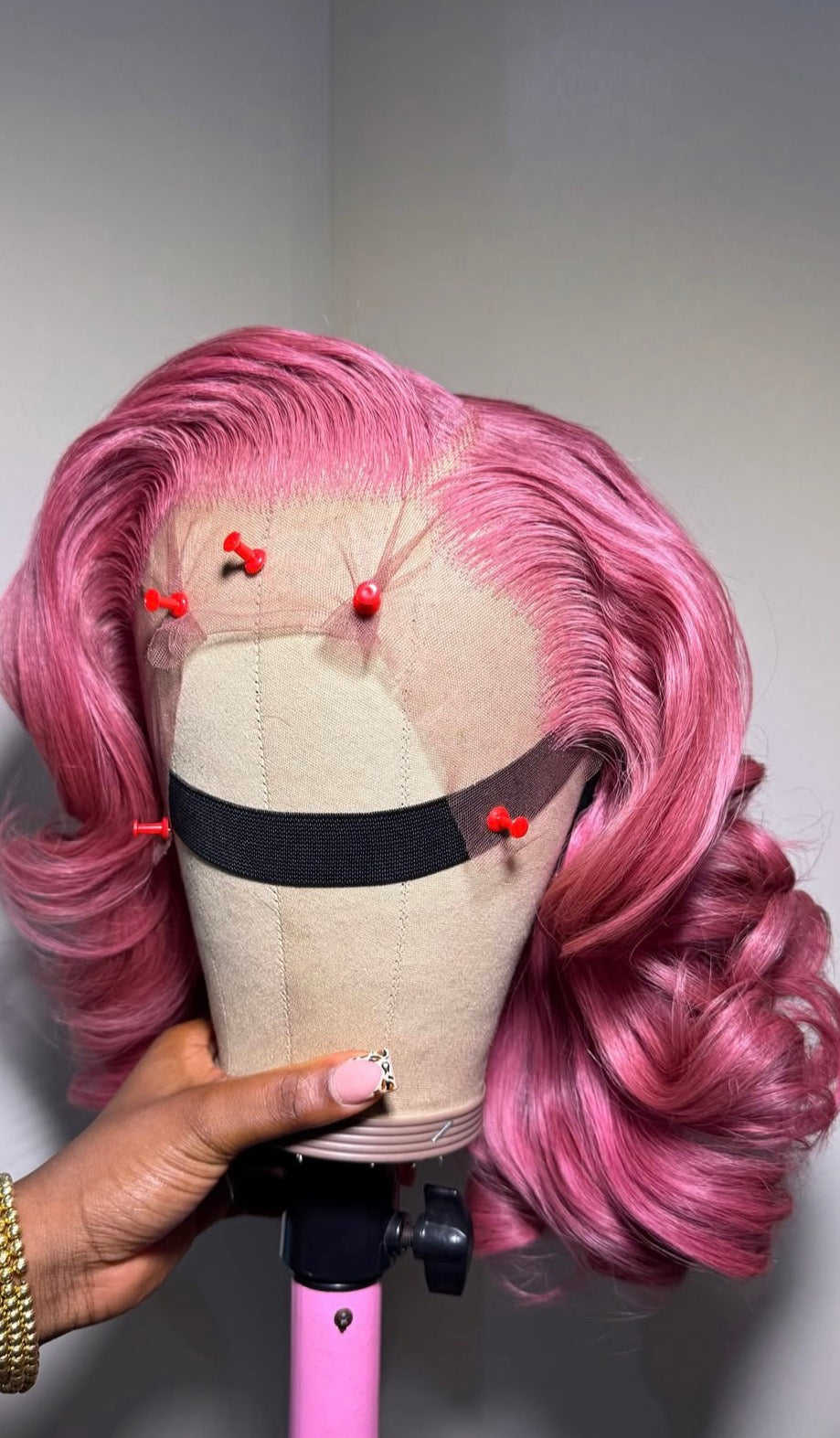 Custom made human short pink 13x4 lace wig
